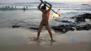 She puts on a show for all at the nude beach